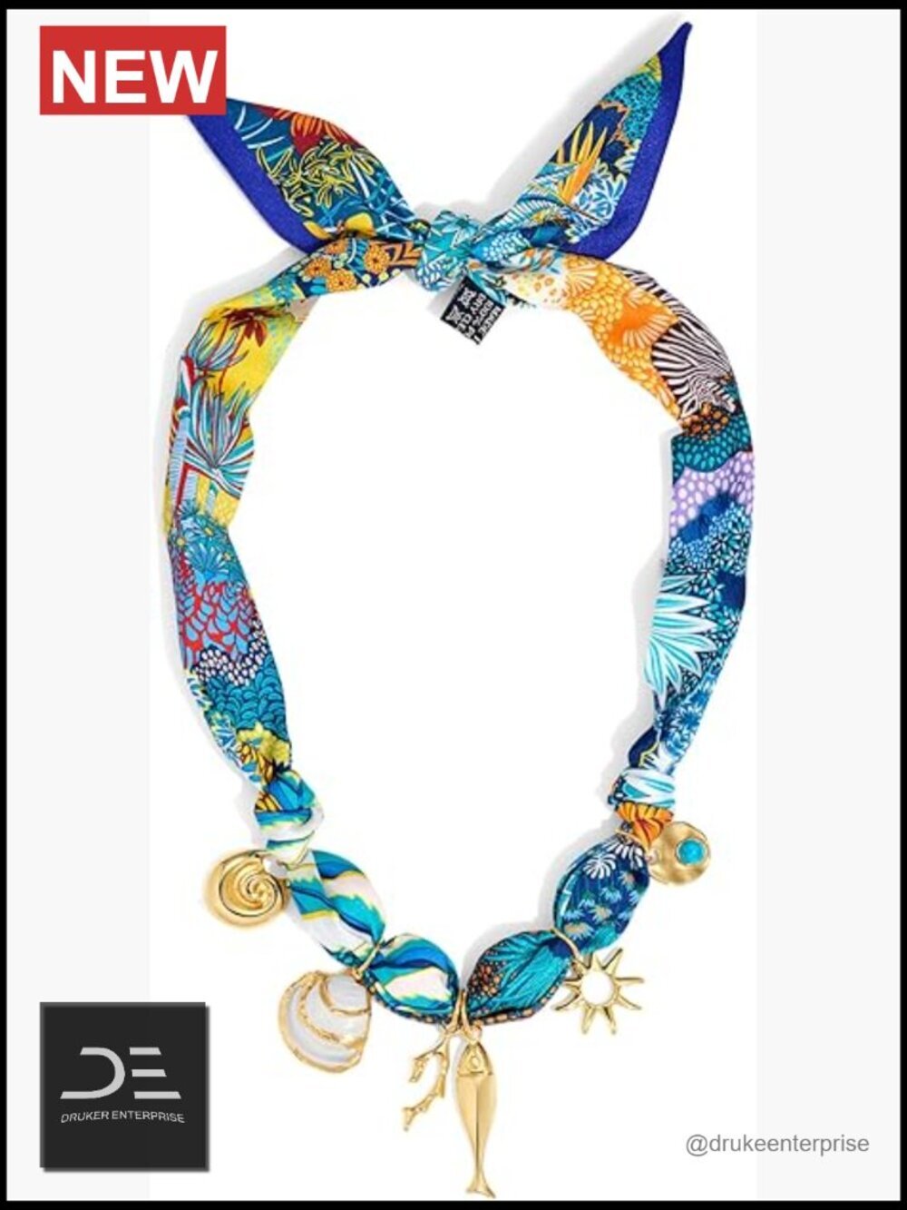 Adjustable Scarf Necklace with Seashell Starfish Charm Boho Beach Jewelry Tie